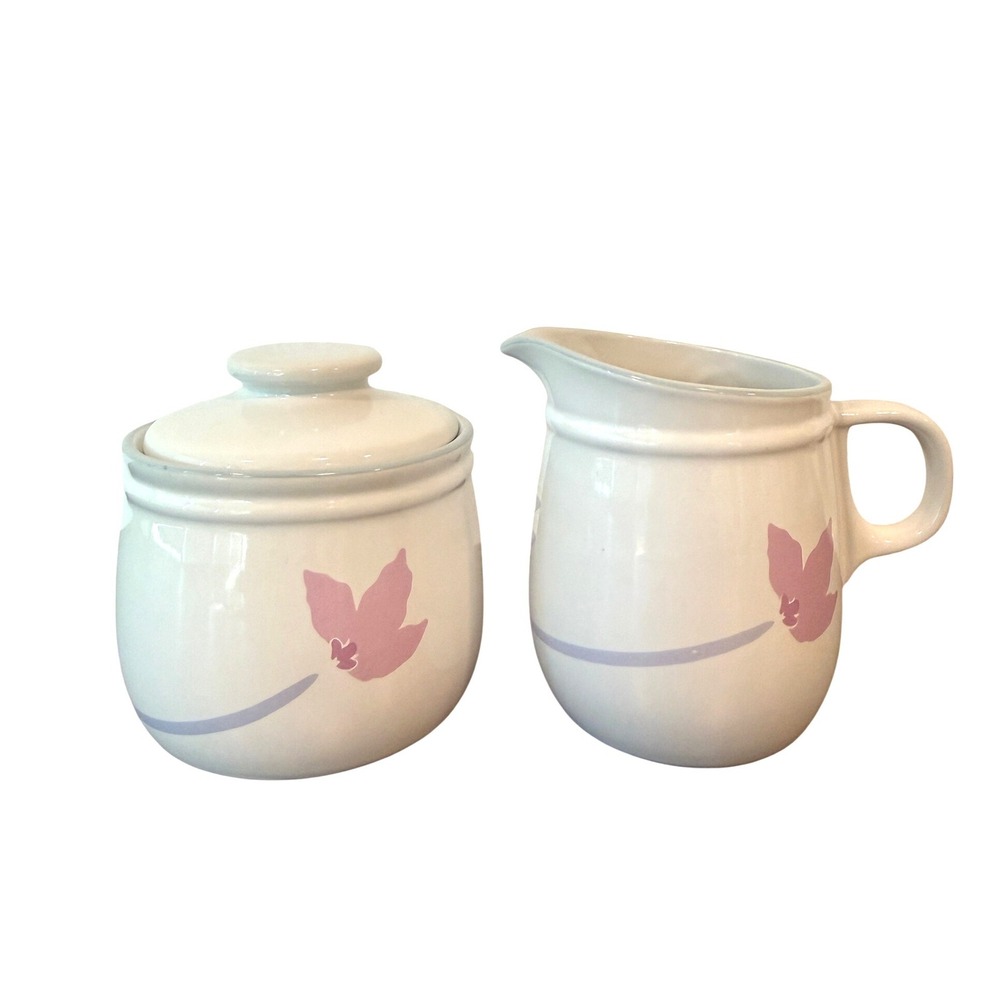 VTG 1980s Studio Nova Villager Double Up Pastel Floral Sugar Bowl Lid & Creamer